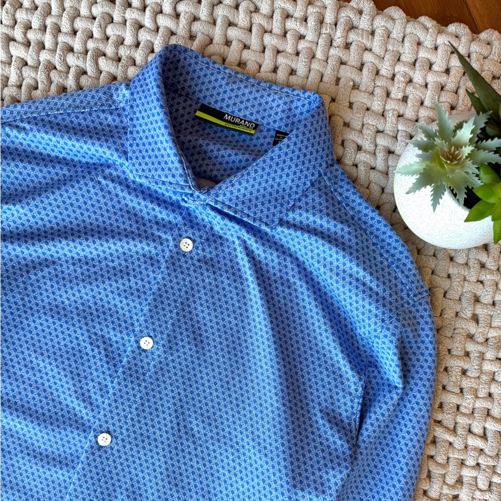 Murano | Men’s Performance Slim Fit Button Down Shirt Blue Geo Pattern | Large View 2